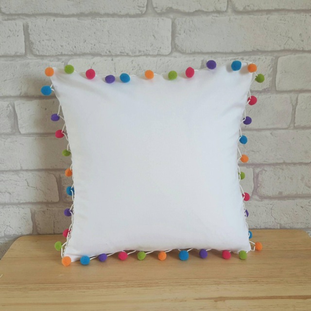 Multicoloured Pom Cushion~Cotton Pillow~Pom Trim Cushion For The Home~Home Accessories~Bedroom Decor~Throw Pillow - image 1