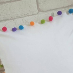 Multicoloured Pom Cushion~Cotton Pillow~Pom Trim Cushion For The Home~Home Accessories~Bedroom Decor~Throw Pillow - thumbnail 2