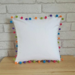 Multicoloured Pom Cushion~Cotton Pillow~Pom Trim Cushion For The Home~Home Accessories~Bedroom Decor~Throw Pillow