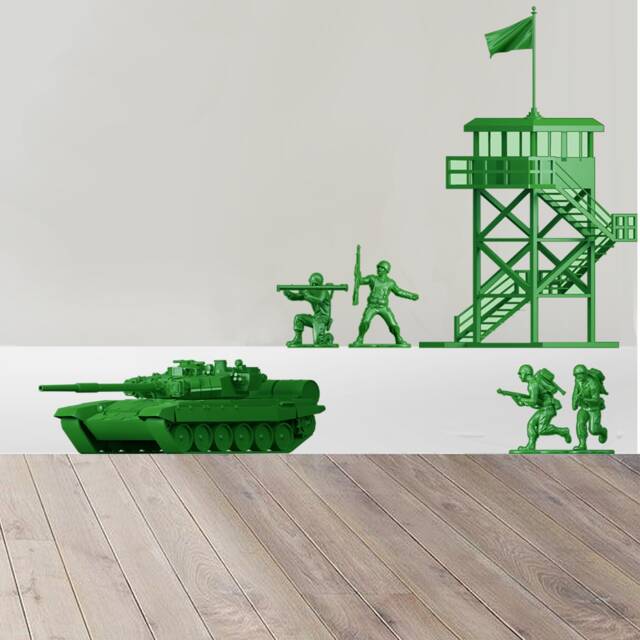 13x Green Army Vehicle - Wall Stickers Mix Of Vehicles & Equipment Retro Toy Inspired Sticker Sheets - image 1