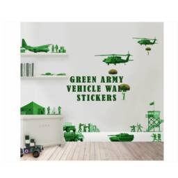 13x Green Army Vehicle - Wall Stickers Mix Of Vehicles & Equipment Retro Toy Inspired Sticker Sheets - thumbnail 2