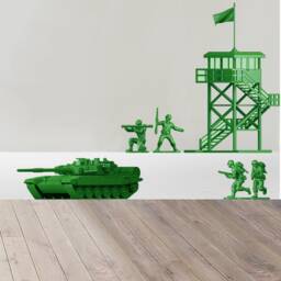 13x Green Army Vehicle - Wall Stickers Mix Of Vehicles & Equipment Retro Toy Inspired Sticker Sheets - thumbnail 1