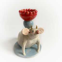 Decorative Candlestick Holder, Table Decor, Wedding Gift, Nursery Room Art Lover Figural Candleholder, Ooak - thumbnail 1