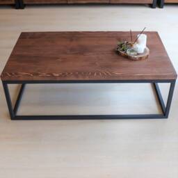 Rectangle Wood Coffee Table , Custom Rustic Solid With Metal Base Farmhouse Table - thumbnail 3