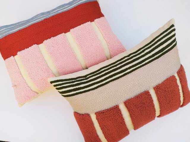 Punch Needle Linear Lumbar Throw Pillow Case, Tufting 16x24 Cushion - image 1