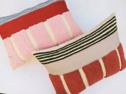Punch Needle Linear Lumbar Throw Pillow Case, Tufting 16x24 Cushion - thumbnail 1