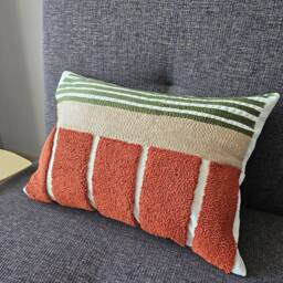 Punch Needle Linear Lumbar Throw Pillow Case, Tufting 16x24 Cushion - thumbnail 3
