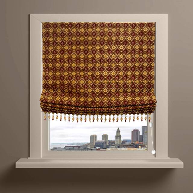 Burgundy Floral Medallion Relaxed Roman Shades, Cl1191 - image 1