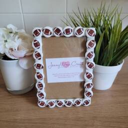 Wooden Rugby/Tennis/Basket Ball/Baseball Button Photo Frame 4 X 6 Inches - thumbnail 3