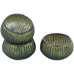 Mini Green Glass Tea Light Candle Holder X1 - Ribbed & Silver Christmas Xmas Votive T-Light