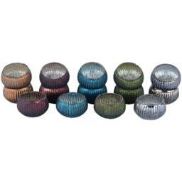 Mini Green Glass Tea Light Candle Holder X1 - Ribbed & Silver Christmas Xmas Votive T-Light - thumbnail 3
