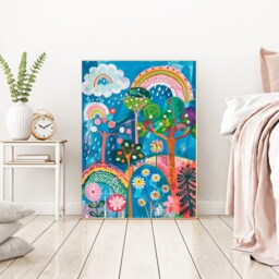 Rainbow Art Print, Landscape Botanical Print, Flower Art Print, Sky Cloud Hills Rainbow - thumbnail 2