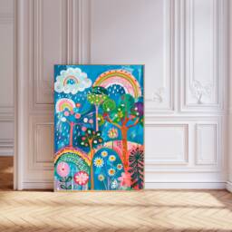 Rainbow Art Print, Landscape Botanical Print, Flower Art Print, Sky Cloud Hills Rainbow - thumbnail 1