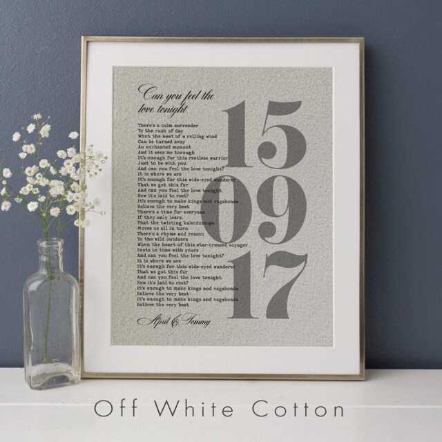 Song Lyrics Print - Cotton Anniversary Gift For Him, 4Th Wedding Keepsake, Wall Art On Linen, For Wife - image 1