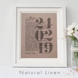 Song Lyrics Print - Cotton Anniversary Gift For Him, 4Th Wedding Keepsake, Wall Art On Linen, For Wife - thumbnail 2