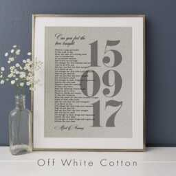 Song Lyrics Print - Cotton Anniversary Gift For Him, 4Th Wedding Keepsake, Wall Art On Linen, For Wife - thumbnail 1