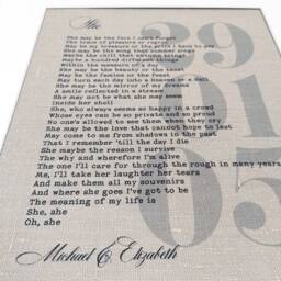 Song Lyrics Print - Cotton Anniversary Gift For Him, 4Th Wedding Keepsake, Wall Art On Linen, For Wife - thumbnail 3