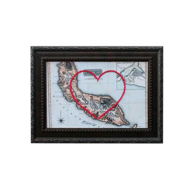 Curacao Heart Map - Custom Gift Anniversary For Him Framed Wedding Vintage Print Of W Hand-Embroidered - image 1