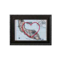 Curacao Heart Map - Custom Gift Anniversary For Him Framed Wedding Vintage Print Of W Hand-Embroidered - thumbnail 1
