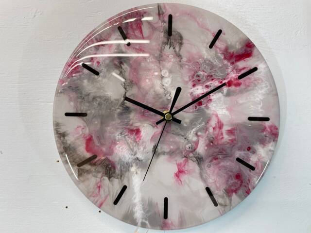 25cm Grey Blood Red Black & White Abstract Modern Resin Wall Clock, Unusual Decor, Unique Clocks - image 1