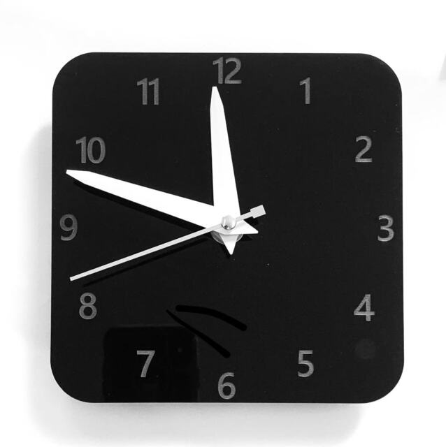 Square Wall Clock in Black Acrylic 20cm X Laser Engraved Numbers - image 1