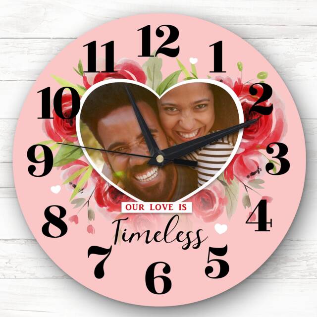 Love Timeless Photo Rose Valentine's Day Gift Anniversary Personalised Clock - image 1