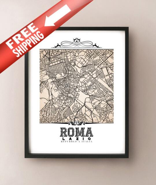 Roma Vintage Style Sepia Map Art Print - Rome, Italy City Decor - image 1