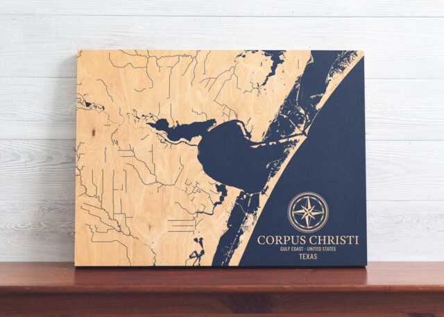 Corpus Christi, Texas Map - Engraved Wood Coastal Chart Wall Art Sign, Beach Home Decor Nautical Print, Unique Personalized Family Gift - image 1
