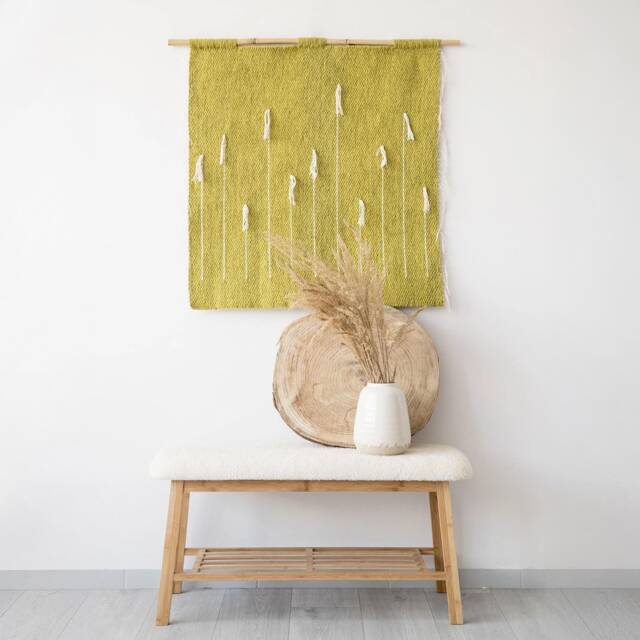 Abstract Dandelion Fiber Art - Handwoven Wool Tapestry Modern Japandi Wall Decor Denti Di Leone - image 1