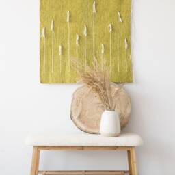 Abstract Dandelion Fiber Art - Handwoven Wool Tapestry Modern Japandi Wall Decor Denti Di Leone - thumbnail 3