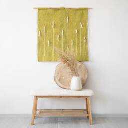 Abstract Dandelion Fiber Art - Handwoven Wool Tapestry Modern Japandi Wall Decor Denti Di Leone