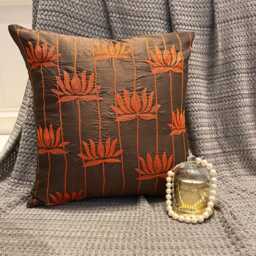 "Art Silk Brown Embroidered Red Lotus Flower Decorative Throw Pillow Cover, 24""x24""/26""x26" - thumbnail 3