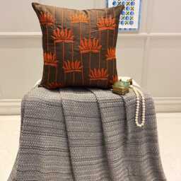 "Art Silk Brown Embroidered Red Lotus Flower Decorative Throw Pillow Cover, 24""x24""/26""x26" - thumbnail 2