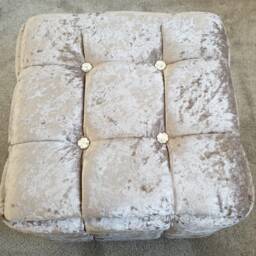 Footstool Handmade Beige Valvet Fabric With Crystal Design & Silver Legs 45x45cm Solid Strong Qulity Frame Pouffee Seat UK - thumbnail 2