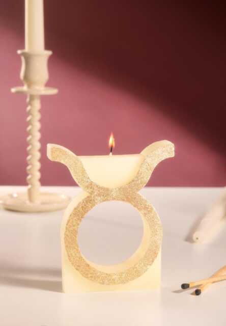 Glitter Taurus Zodiac Symbol Candle Beeswax Astrology Decor - image 1