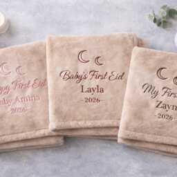 Personalised Eid Blanket, Custom Name Mubarak Muslim Baby Children's Embroidered Gift - thumbnail 3