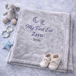 Personalised Eid Blanket, Custom Name Mubarak Muslim Baby Children's Embroidered Gift - thumbnail 2