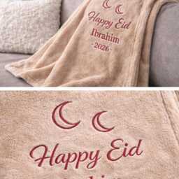 Personalised Eid Blanket, Custom Name Mubarak Muslim Baby Children's Embroidered Gift - thumbnail 4