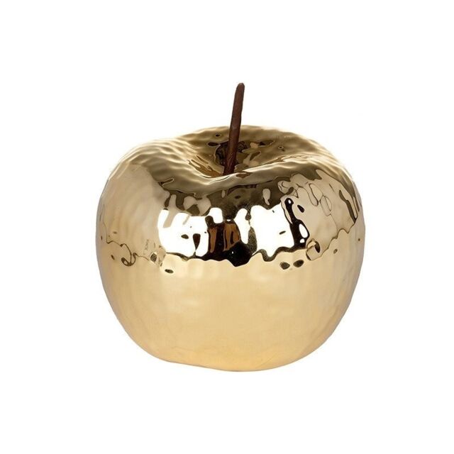 Golden Ceramic Apple Christmas Decoration - Festive Ornament Shiny Classy Glitz Glam Garden Food Fruit Allotment Gardner Gift