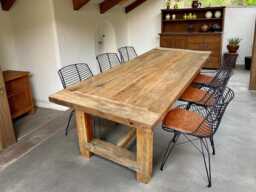 Reclaimed Oak Dining Table - Handcrafted Rustic Farmhouse From Antique Wood - thumbnail 1