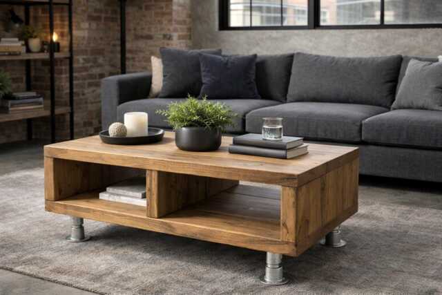 Coffee Table On Steel Tube Legs - Handmade, Rustic Scaffold Board Style, Industrial - image 1