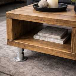 Coffee Table On Steel Tube Legs - Handmade, Rustic Scaffold Board Style, Industrial - thumbnail 3