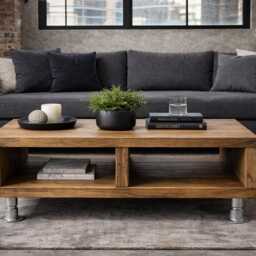 Coffee Table On Steel Tube Legs - Handmade, Rustic Scaffold Board Style, Industrial - thumbnail 2