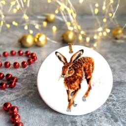 Personalised Ceramic Hare Christmas Decoration