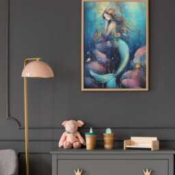 Fantasy Mermaid Art Print Dreamy Teal Underwater Fairy Tale Portrait - thumbnail 2