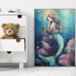 Fantasy Mermaid Art Print Dreamy Teal Underwater Fairy Tale Portrait - thumbnail 3