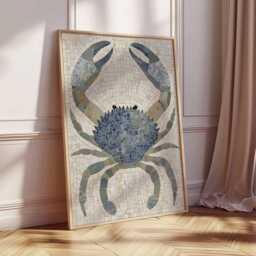 Blue Crab Mosaic Art Print - Coastal Nautical Wall Beach House Decor Marine Sea Life Poster Ocean Inspired Bathroom - thumbnail 2