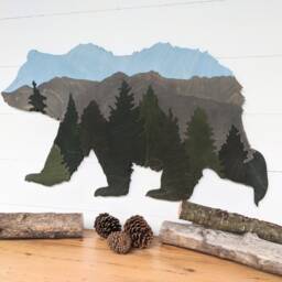 Wooden Bear Wall Decor Mountain Forest Landscape, Living Room Scene - thumbnail 2