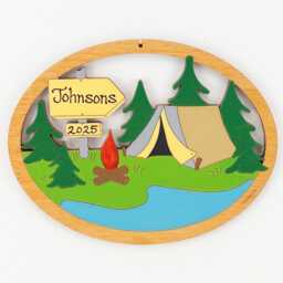 Personalized Tent Camping Christmas Ornament-Wood, Laser Cut, Hand Painted - thumbnail 2
