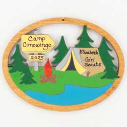 Personalized Tent Camping Christmas Ornament-Wood, Laser Cut, Hand Painted - thumbnail 3